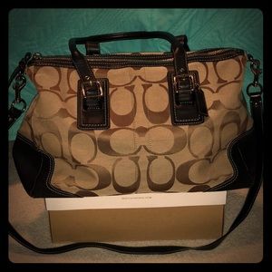 Two tone brown and black coach purse